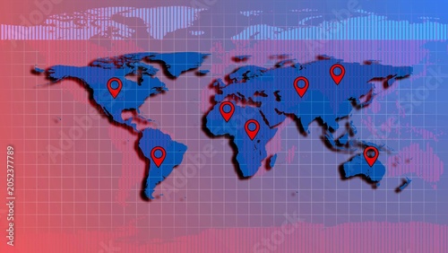 World map with location point. Showing location icon on earth map.