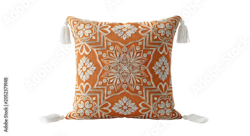 Decorative embroidered throw pillow with floral patterns