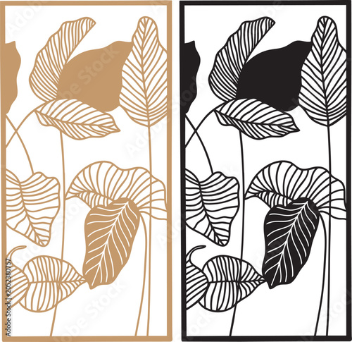Obraz na płótnie Modern Tropical Leaf Metal Decorative Panel Laser Cut Vector Design