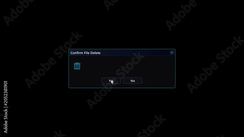 Digital File Deletion Confirmation Window Animation on Dark Background