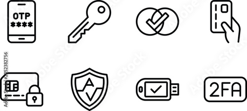 Cyber Security and Two Factor Authentication Line Icon Set for Safety