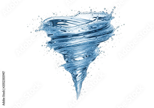 Dynamic swirling water vortex with splashing droplets and rippling liquid motion in a circular spiral pattern isolated on a transparent background