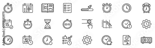 Foto Set of thin line productivity and time management icons including clocks, calend