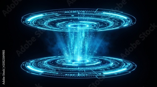 Abstract 3D Blue Light Beam Energy Wave in Dark Space Futuristic Sci-Fi Effect