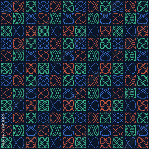 Seamless Lissajous Figures Pattern Dark Navy