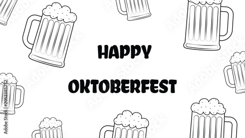 Oktoberfest traditional festival culture, glass of beer pint, mug of lite alcohol, craft beverage, drinking event, party celebration background in black and white