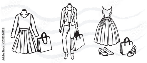 Tableau sur toile Clothing Store Elements Vector Bundle – Fashion Retail Hand Drawn Icons,