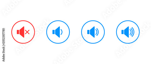 Valokuva Speaker volume icon in red and blue circular outline