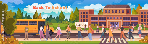 Photos Children crossing the street on a pedestrian crosswalk on their way to school