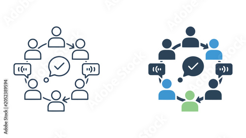 Foto Team consensus and circular communication icon set featuring speech bubbles and