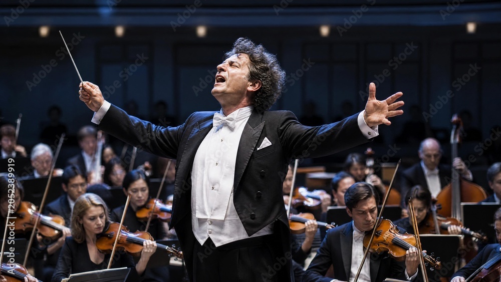 Obraz premium Professional Conductor Leading Symphony Orchestra Performance