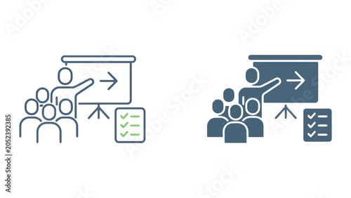 Quadro em tela Business team leadership and instructional presentation vector illustration feat