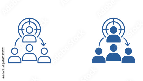 Photos Target audience and consumer segment icon set featuring people figures with focu