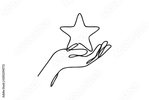 Photos Continuous single line drawing of a hand holding a star shape with continuous mi