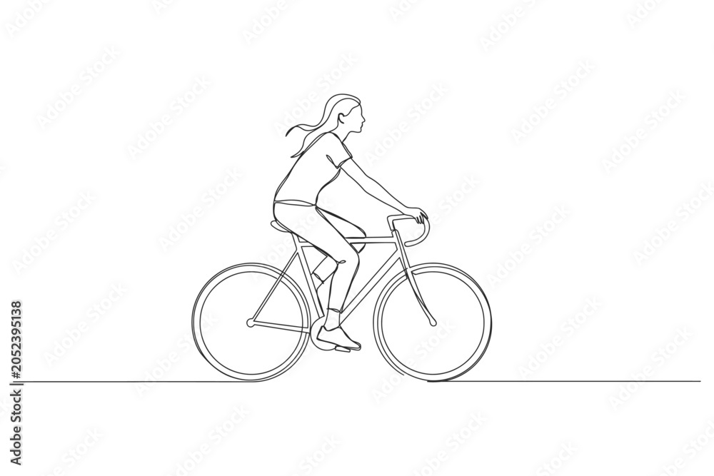 Naklejka premium Person riding a bicycle in continuous line art with one line bicycle rider transport lifestyle continuous minimalist recreation exercise activity illustration transportation movement