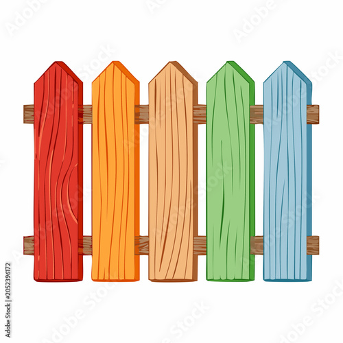 Colorful Wooden Picket Fence Illustration