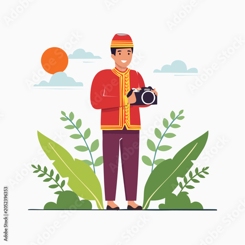 Man in Traditional Clothing Holding a Camera