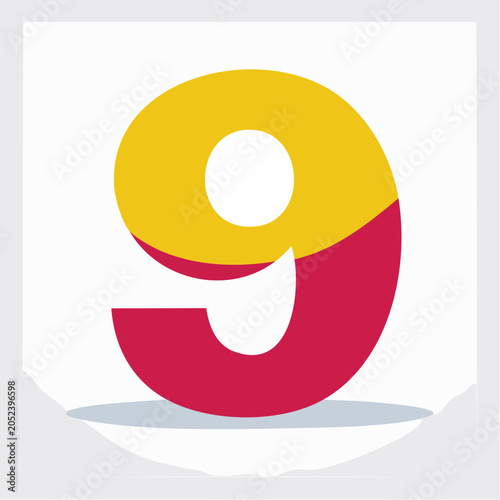 Stylized Number 9 in Yellow and Red