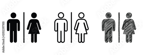 Fotografi Restroom signs with male and female symbols in different styles on white backgro