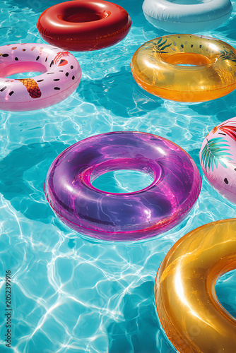 Colorful inflatable floats in pool generated.AI