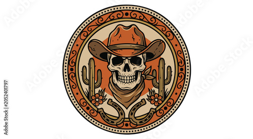 Fotografija Vintage cowboy skull emblem with cactus and western motifs