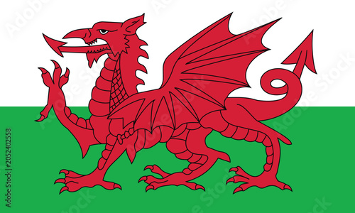 Canvas Print The flag of wales featuring a red dragon passant on a bicolor green and white ba
