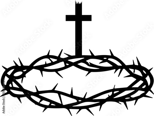 Cross with Crown of Thorns Christian Faith Vector Symbol
