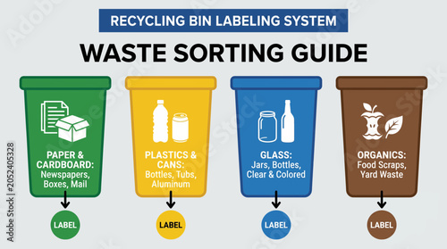 фотографія Recycling Bin Labeling System Waste Sorting Guide