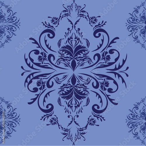 Vector Seamless Pattern Blue Damask