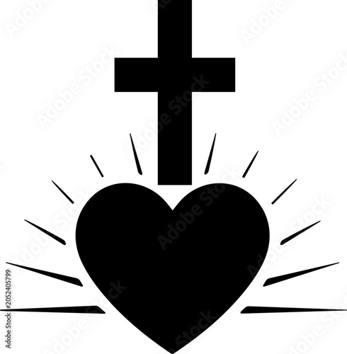 Christian Cross and Heart Faith Symbol Vector Icon