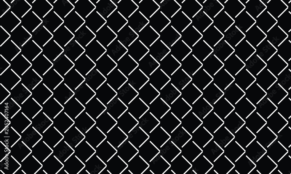 Fototapeta premium Seamless geometric zigzag pattern with white diagonal lines on black background, abstract lattice texture, modern minimalist design, and repeating monochrome wallpaper.