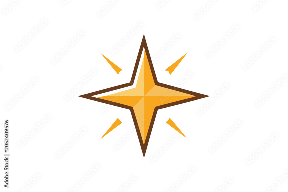 Fototapeta premium Golden star icon, shining star symbol, yellow starburst, vector star