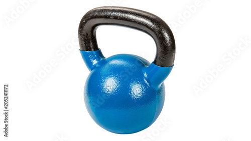 Heavy blue iron kettlebell fitness weight for strength training gym isolated on transparent background Png cut out
