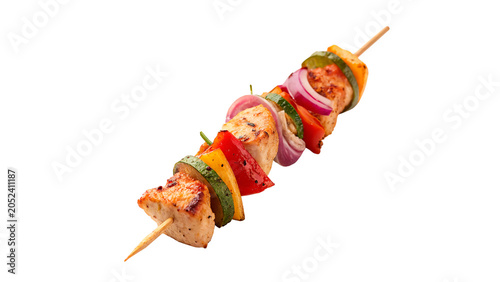Φωτογραφία Grilled chicken shish kebab skewer with bell peppers and onions isolated on tran