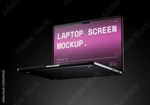 Gravity Zero Laptop Mockup In Dark Studio