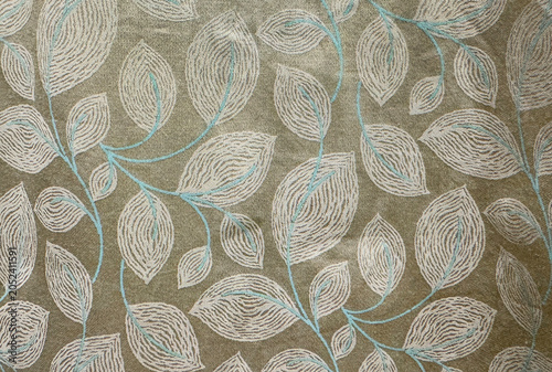 Random abstract leaves illustration. Floral and foliage theme. For wallpaper, fabric, and upholstery curtain. In green and white color. Seamless background texture.