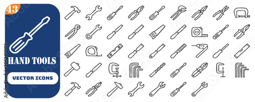 Tableau sur toile Set of 43 outline icons related to hand tools