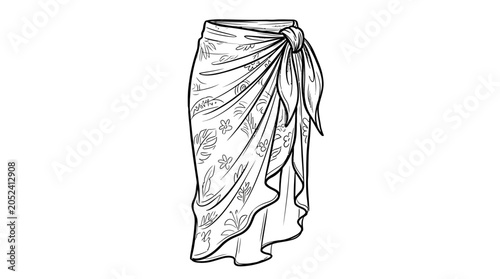 Elegant Sarong Illustration with Floral Pattern and Tied Knot Detail.