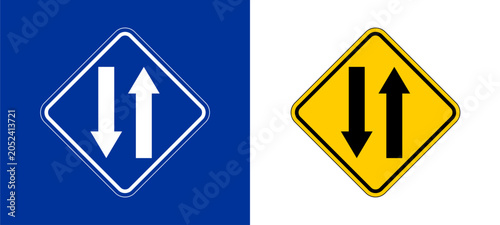 Tableau sur toile Two way traffic warning sign displaying road safety regulatory symbol icon for street navigation driving guide infographic presentation graphic design illustration element clip art