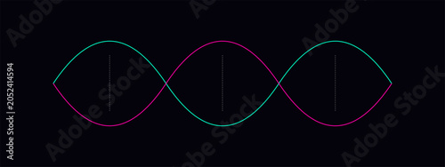 Schilderij op canvas Dual intertwined wave patterns creating symmetric rhythmic flow on black background