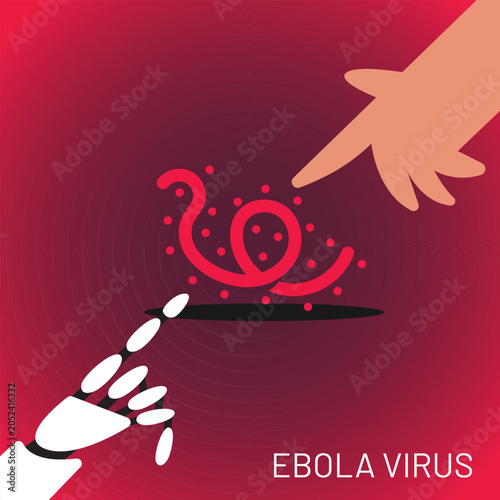 Artificial intelligence and healthcare technology concept illustration showing robotic and human interaction with Ebola virus.