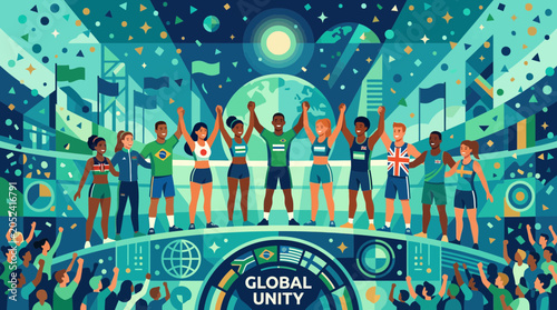 Slika na platnu Diverse Athletes Celebrate Global Unity at Sports Championship