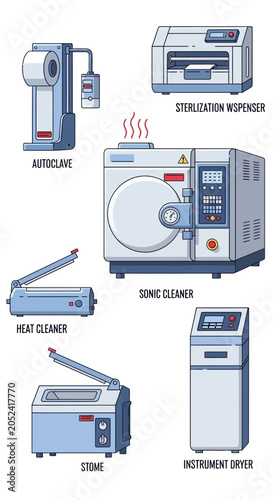 Several pieces of medical or laboratory equipment are displayed against a white background.