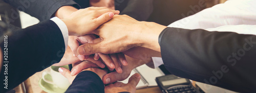 Banner Thumbs up team hand satisfaction job positive happy good sign. Banner diversity solidarity team multiethnic Partners hands together teamwork. Teamwork group of multiracial people copy space