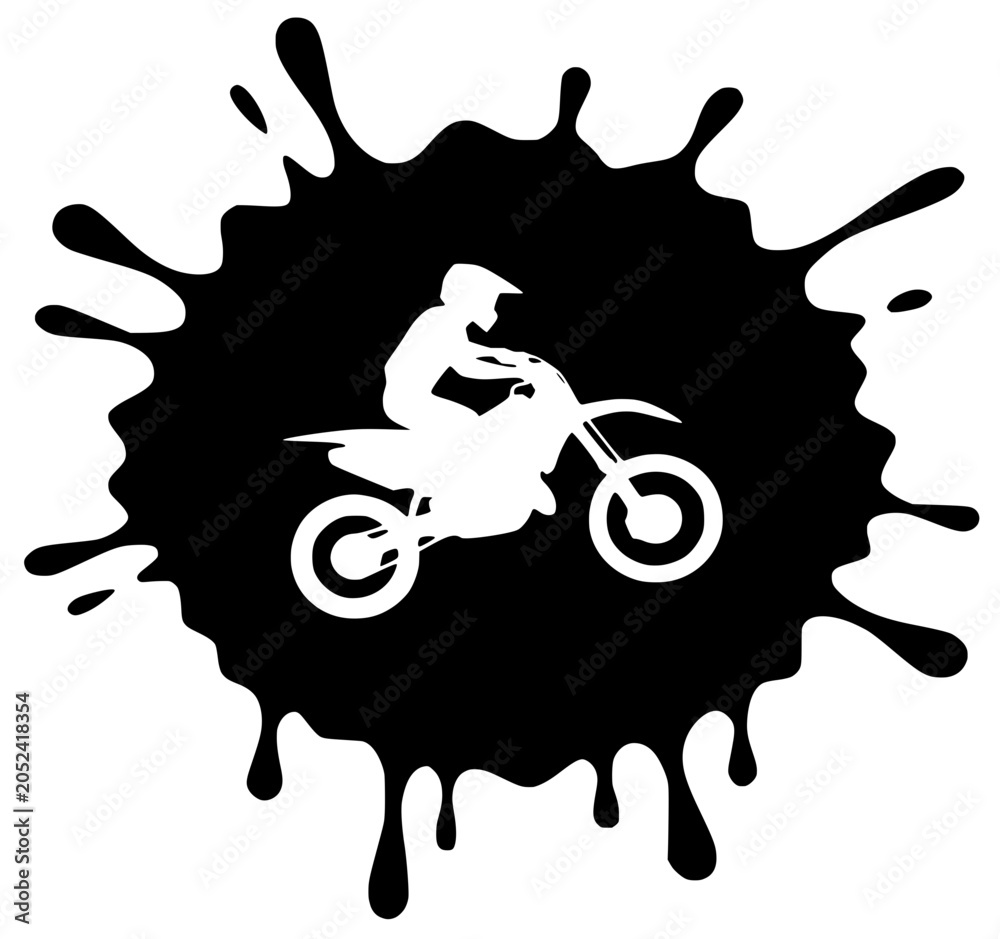 Naklejka premium Motocross Rider Silhouette | Dirt Bike Extreme Sports Icon | Black Ink Splatter Graphic Element