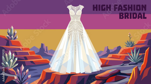 Foto High fashion white wedding dress with pearl embellished lace bodice and flowing