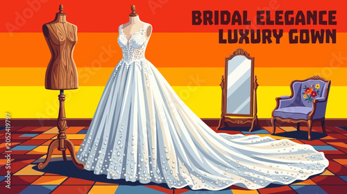 Foto Luxury mermaid style white bridal gown with pearl detailed tulle overlay and ele