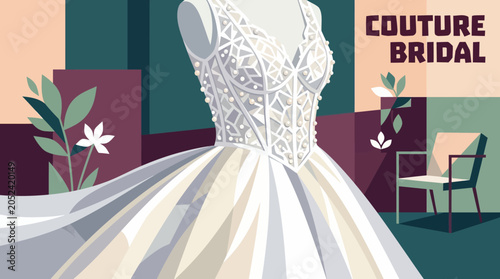 Obraz na płótnie Luxury mermaid amazing style white bridal gown with pearl detailed tulle overlay