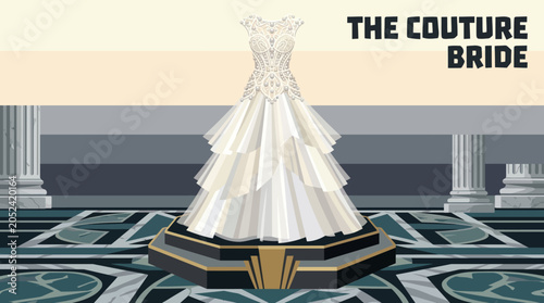 Fotografie Luxury mermaid amazing style white bridal gown with pearl detailed tulle overlay