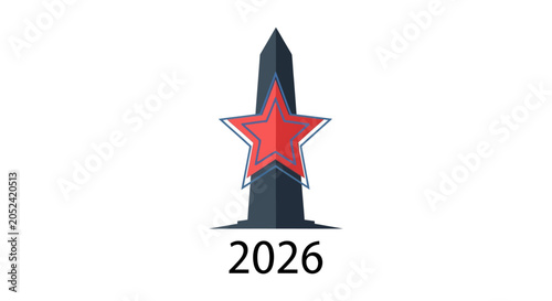 A futuristic logo with star and date.